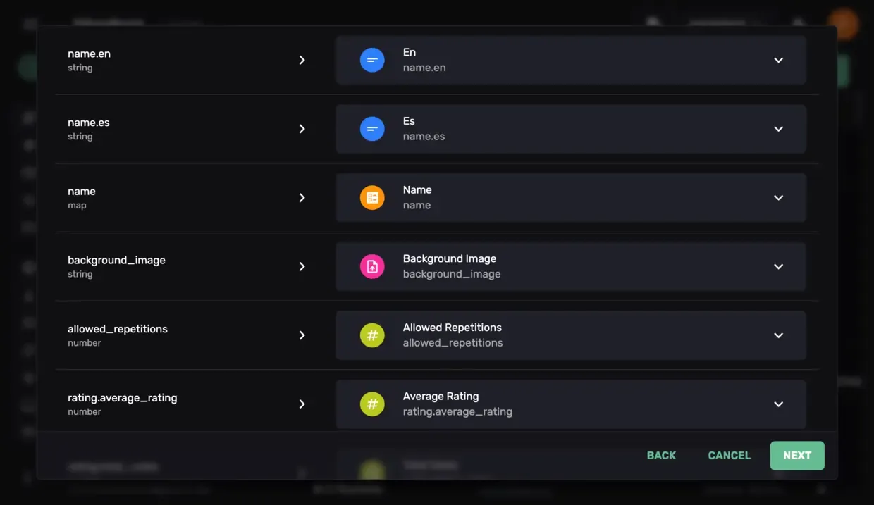 Data import mapping in FireCMS
