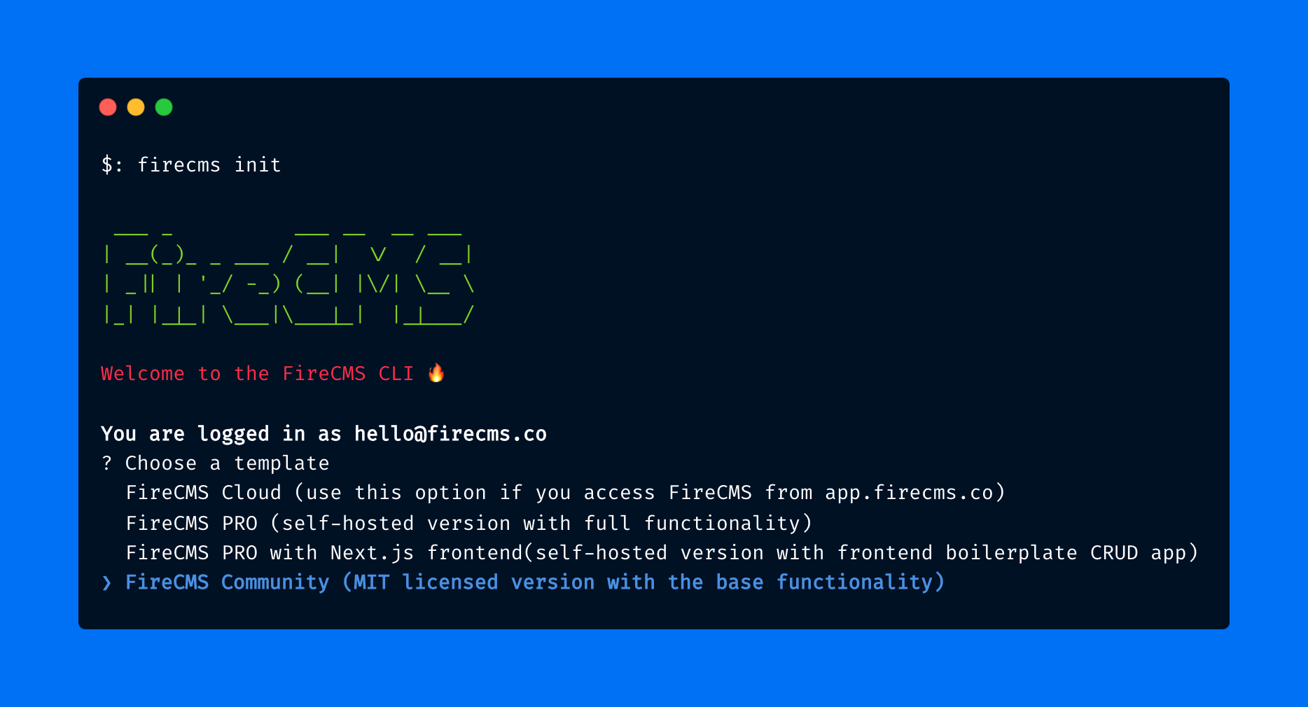 FireCMS Flavours in the CLI
