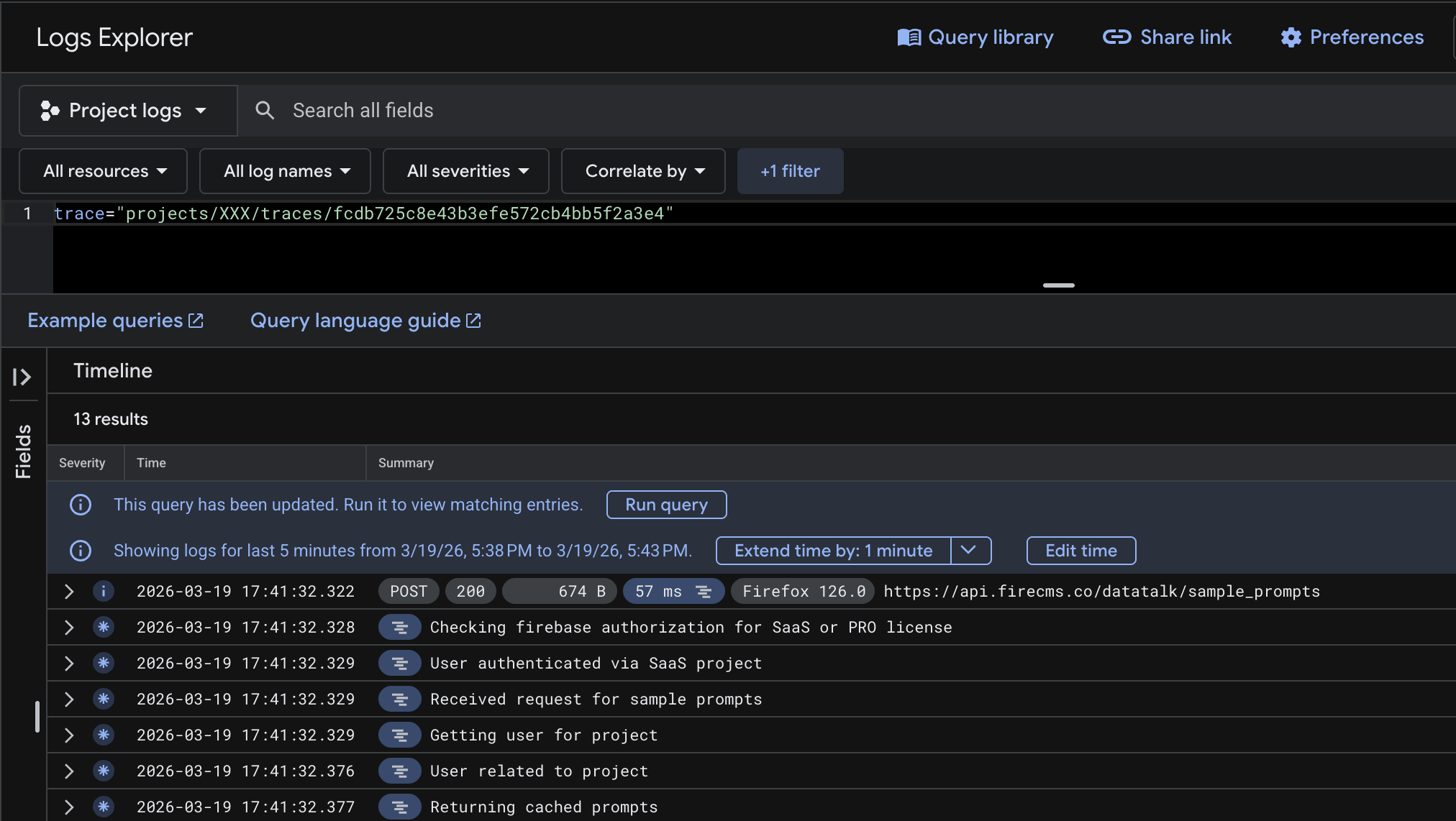 How to implement Log Tracing in Google Cloud Functions v2 and Express