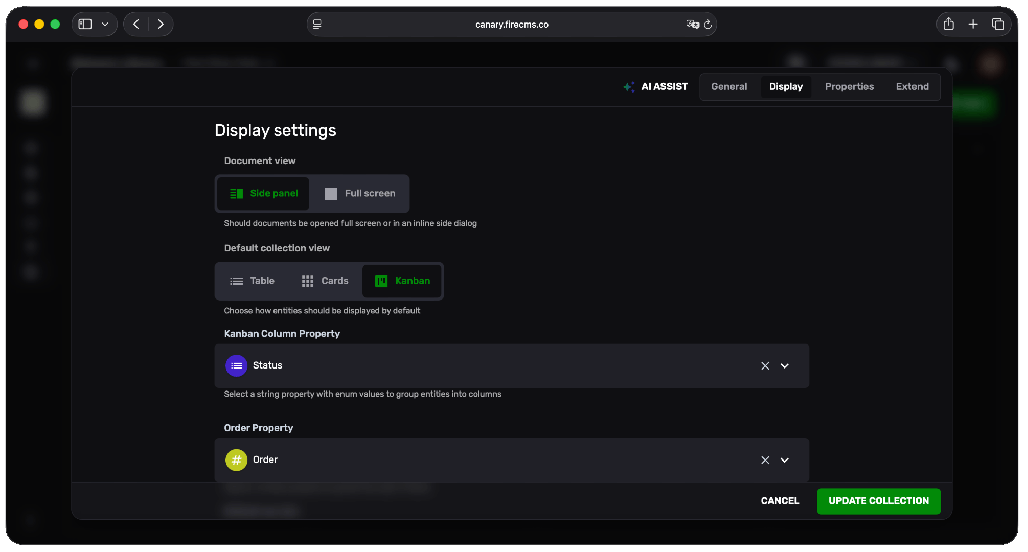 Kanban Settings in FireCMS Cloud